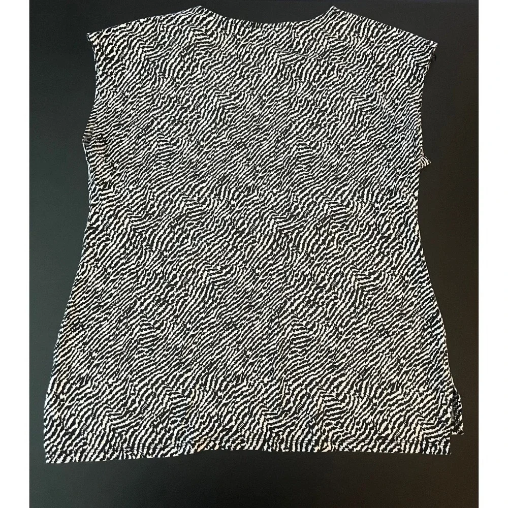 Michael Kors Zebra Print Sleeveless Top Gold Zip Shoulder Studded Logo L (1189)
